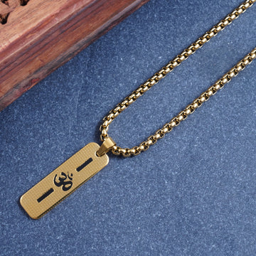 Om Pendant Dotted Design Gold Chain For Men (24 Inch)