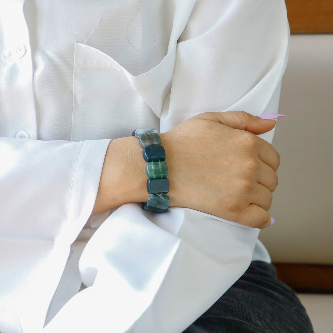 Unisex Moss Agate Healing Bracelet for Natural Elegance