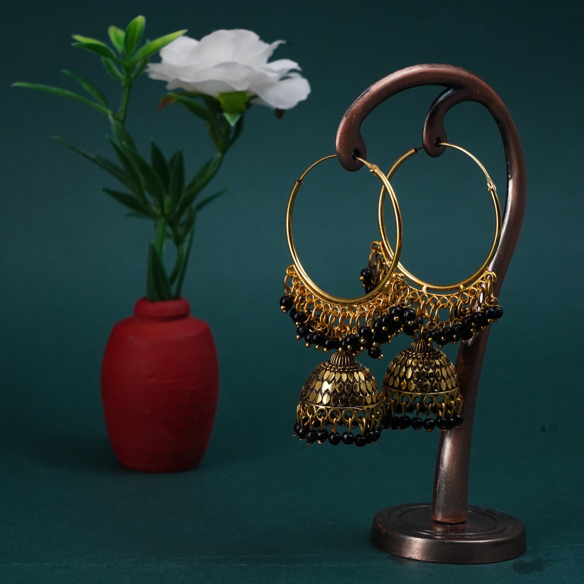 Pearl Attached Hoop Jhumka Earrings for Girls and Women.