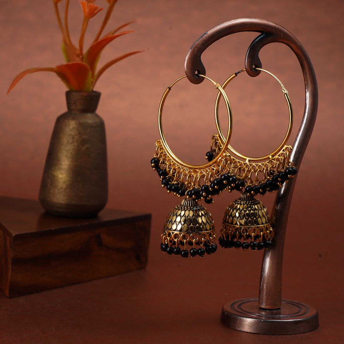 Pearl Attached Hoop Jhumka Earrings for Girls and Women.