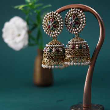 Regal Pearl and Kundan Jhumka Earrings by The Sparkle World