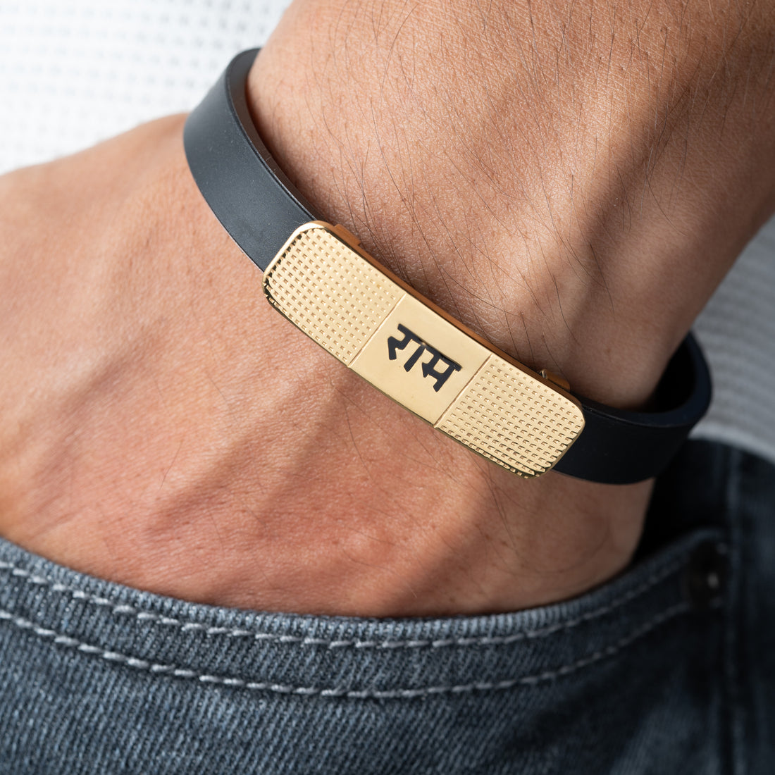 Ram Silicon Belt Men's Gold plated Bracelet