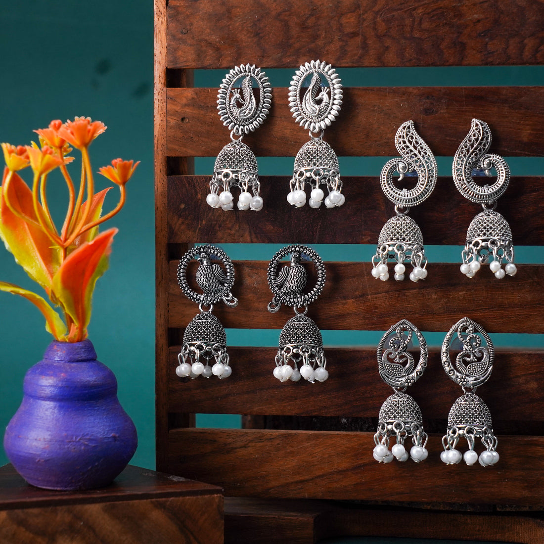 Timeless Oxidized Silver Jhumka Combo for Women