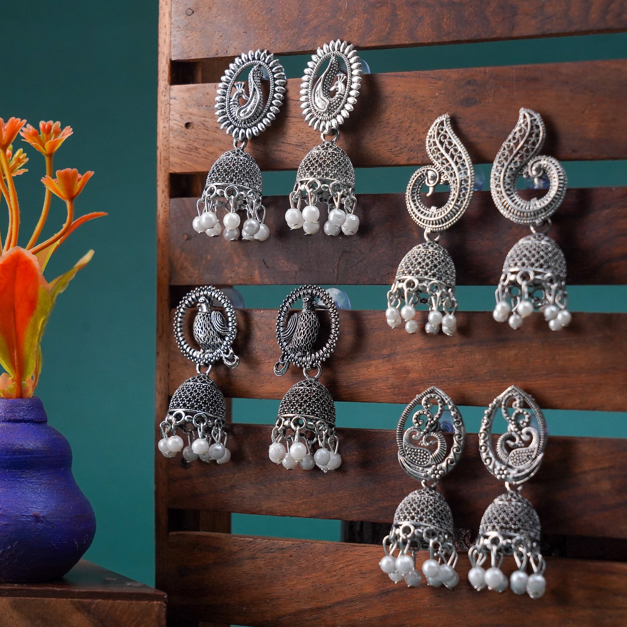 Timeless Oxidized Silver Jhumka Combo for Women