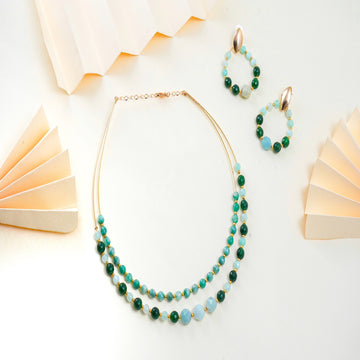 Amazonite and Jade Stone Jewelry Set with Brass Accents