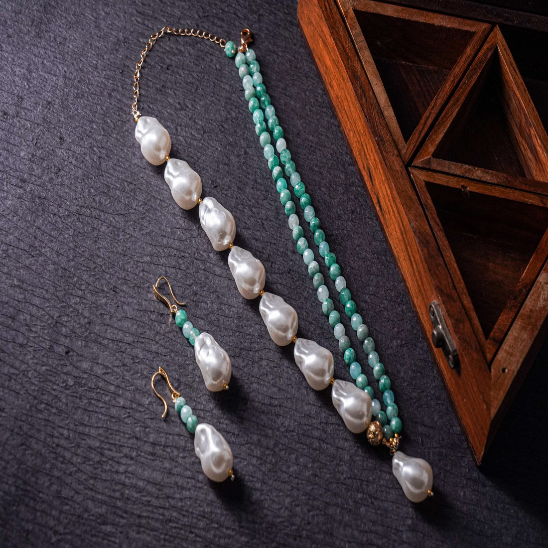 Jade & Pearl Necklace with Premium Brass Detailing