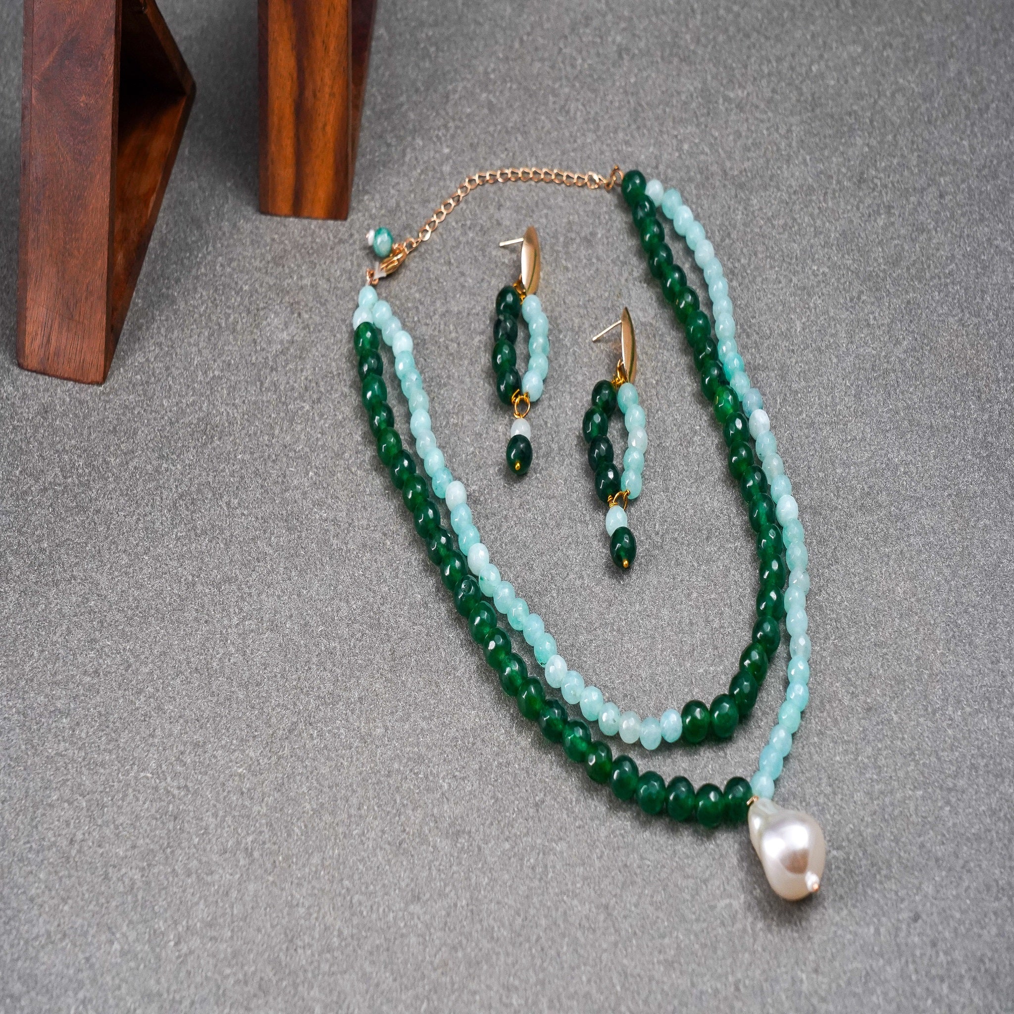 Jade & Pearl Necklace with Premium Brass Elegance