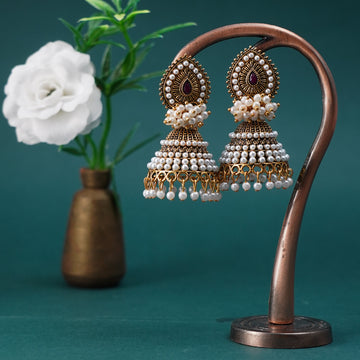 Gold Oxidised Pearl Jhumka Earrings for Girls and Women.