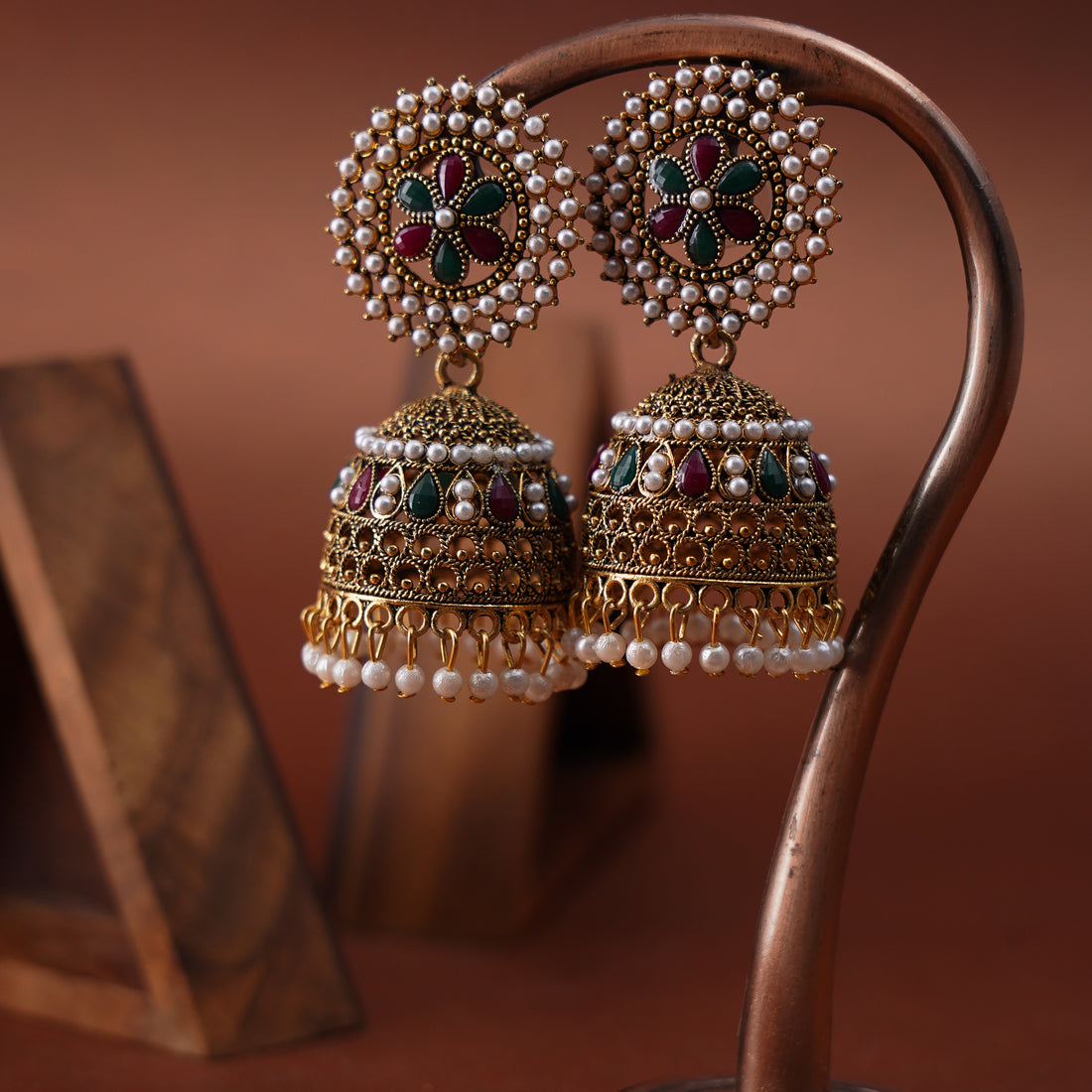 Regal Pearl and Kundan Jhumka Earrings by The Sparkle World