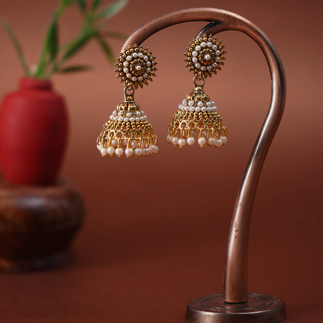 Regal Pearl and Kundan Jhumka Earrings by The Sparkle World