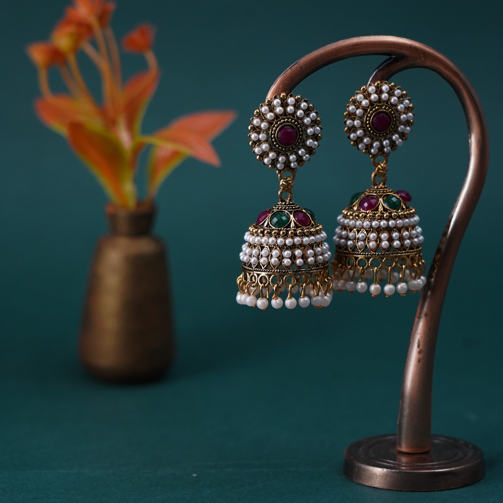 Regal Pearl and Kundan Dome Jhumka Earrings