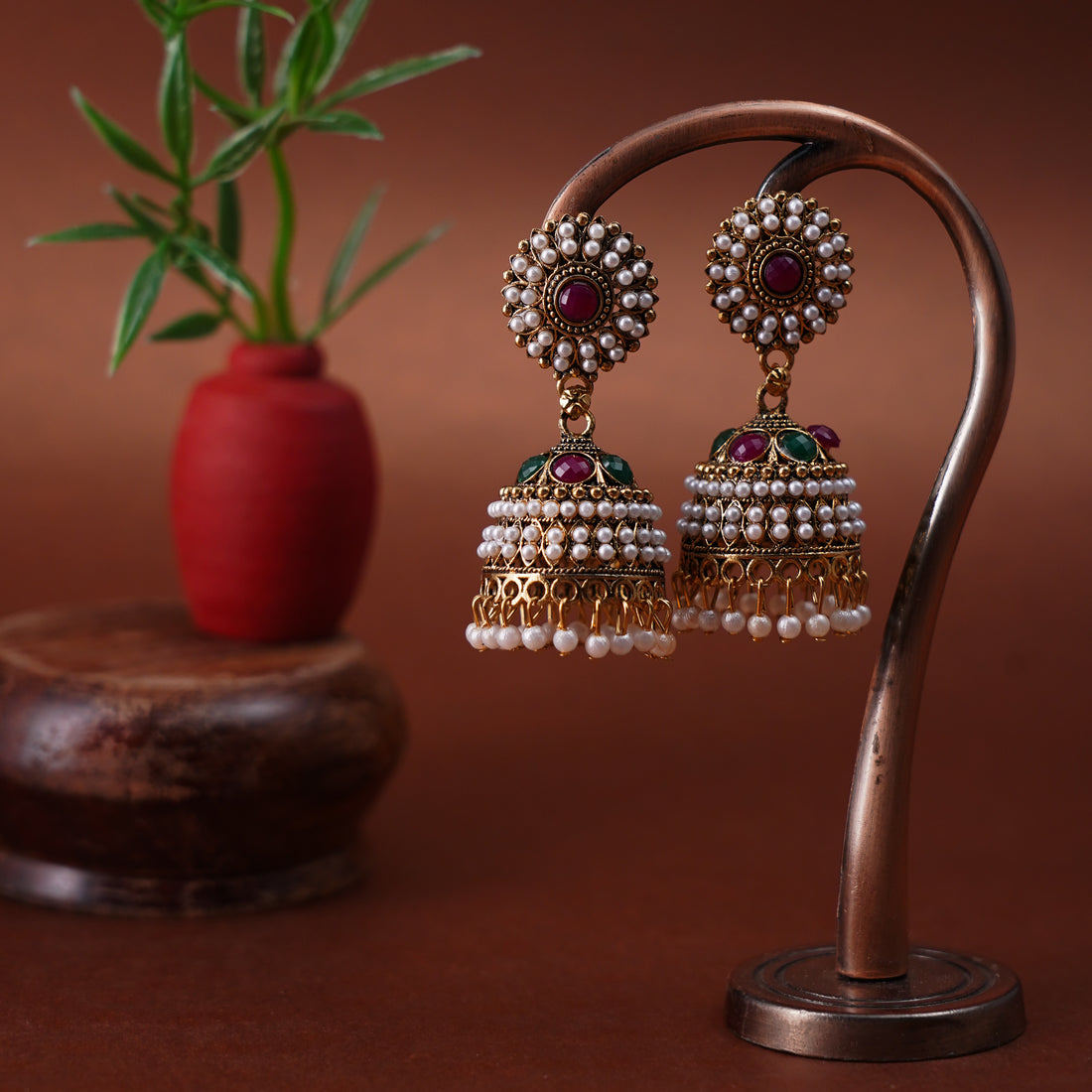 Regal Pearl and Kundan Dome Jhumka Earrings