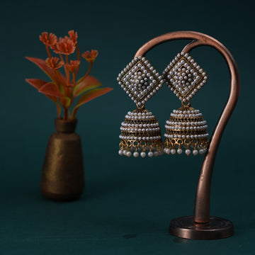 Golden Pearl Jhumka Earrings for Girls and Women.