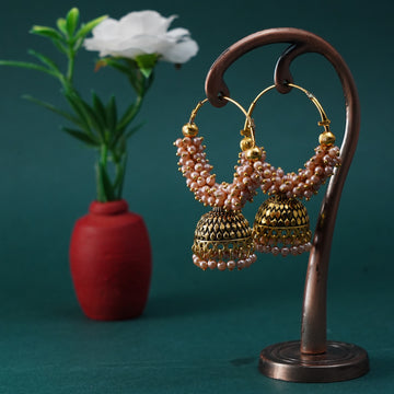 Pearl Attached Hoop Jhumka Earrings for Girls and Women.