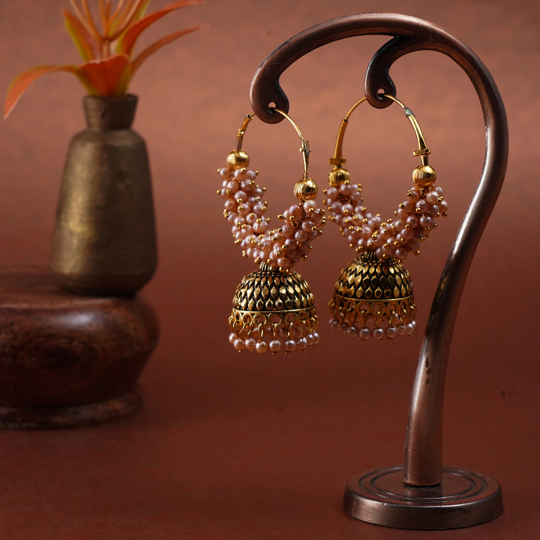 Pearl Attached Hoop Jhumka Earrings for Girls and Women.