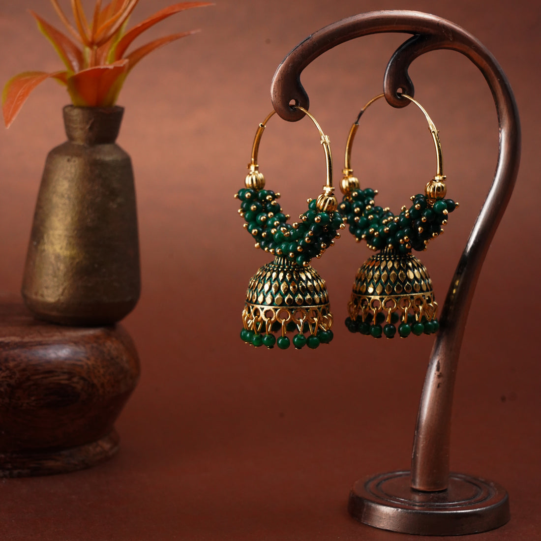 Pearl Attached Hoop Jhumka Earrings for Girls and Women.