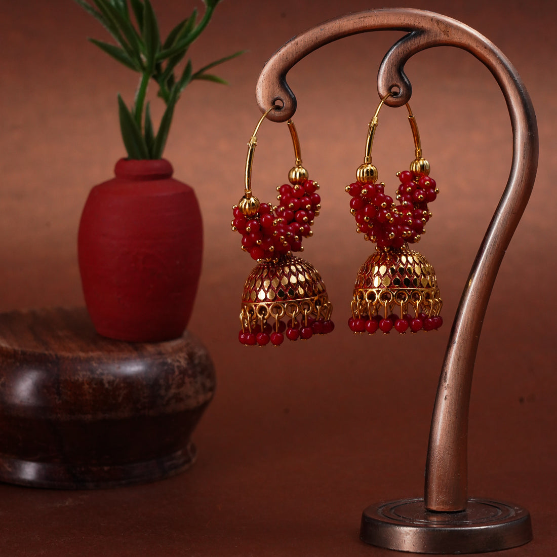 Pearl Attached Hoop Jhumka Earrings for Girls and Women.