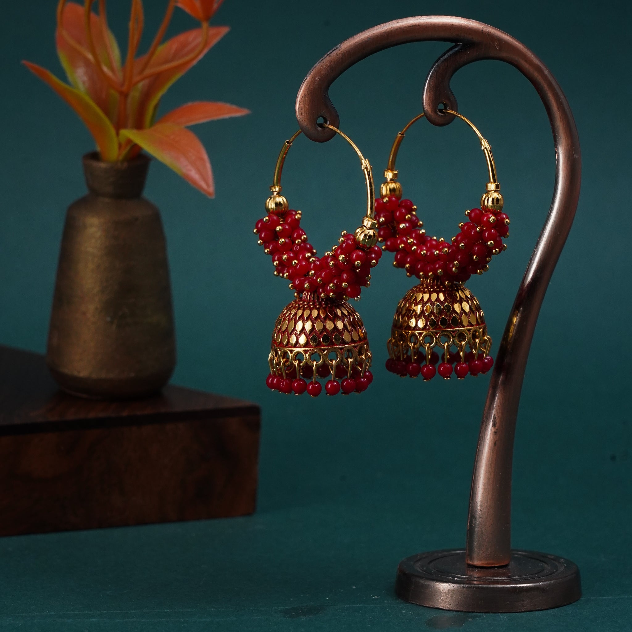 Pearl Attached Hoop Jhumka Earrings for Girls and Women.